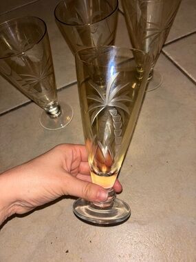 4 Vintage Lenox British Colonial Scenic Collection 7 3/8" Ice Tea Crystal Amber